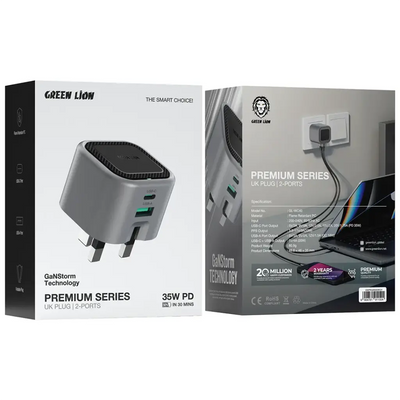 Green Lion Premium Series Foldable Wall Charger UK Plug PD 35W - Gray