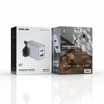 GREEN LION PREMIUM SERIES DUAL PORT WALL CHARGER 20W PD