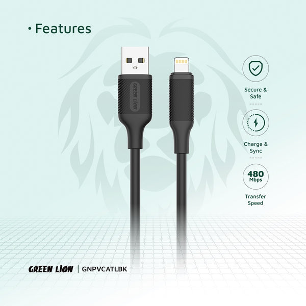 Green Lion USB-A to Lightning PVC Cable 1M 2.4A