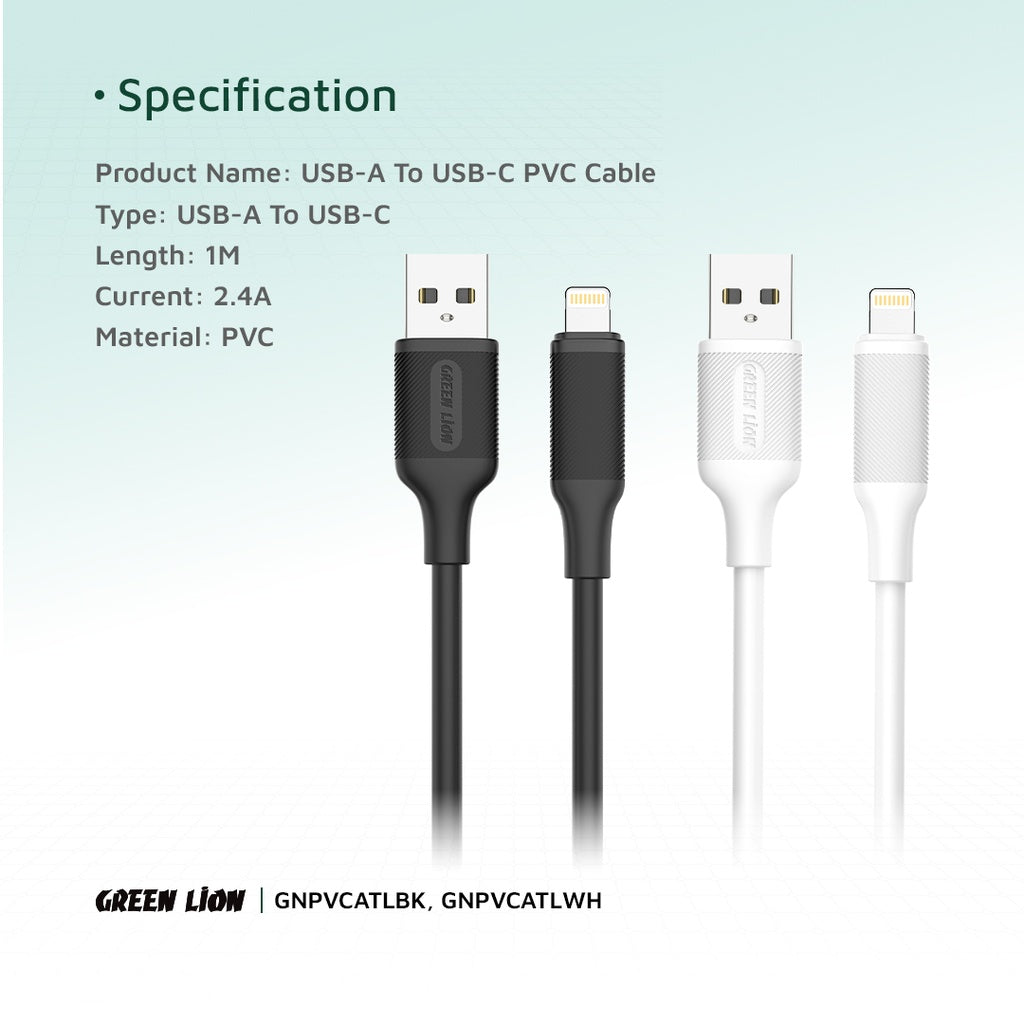 Green Lion USB-A to Lightning PVC Cable 1M 2.4A