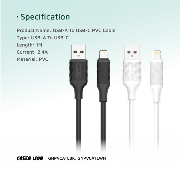 Green Lion USB-A to Lightning PVC Cable 1M 2.4A