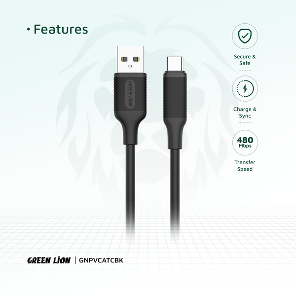 Green Lion USB-A to USB-C PVC Cable 1M 2.4A
