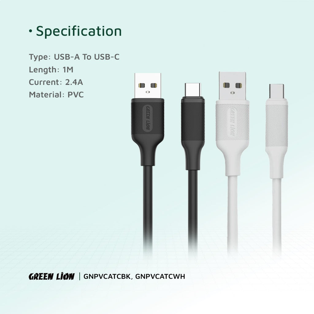 Green Lion USB-A to USB-C PVC Cable 1M 2.4A