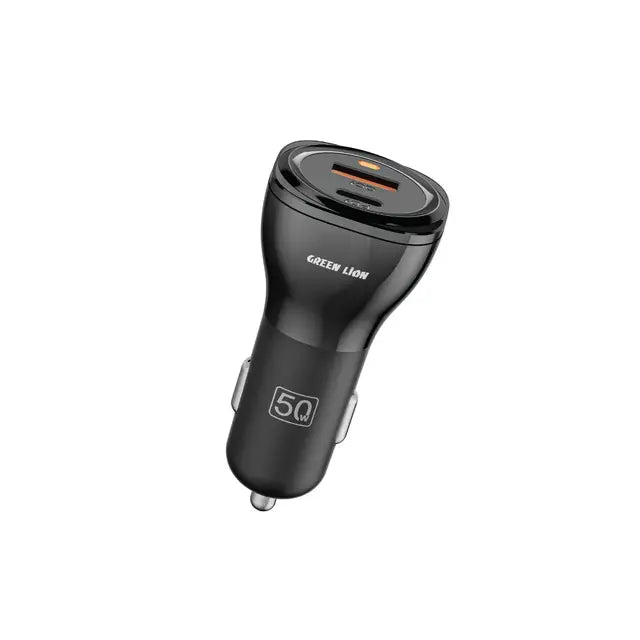 Green Lion Dual Port Car Charger 50w (PD 30w + QC 20w) USB-C To USB-C Cable 1m